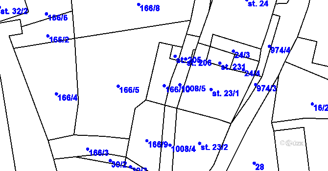Parcela st. 166/10 v KÚ Krasíkov, Katastrální mapa