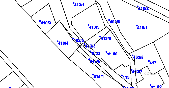 Parcela st. 413/3 v KÚ Krasíkov, Katastrální mapa