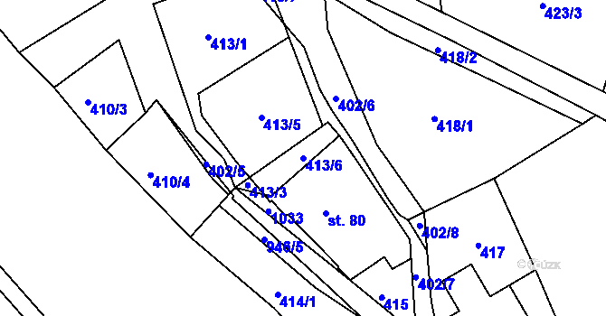 Parcela st. 413/6 v KÚ Krasíkov, Katastrální mapa
