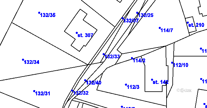 Parcela st. 132/33 v KÚ Krasíkov, Katastrální mapa