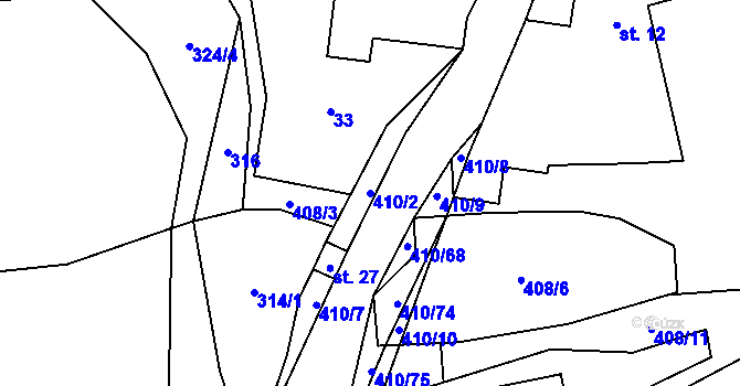 Parcela st. 410/2 v KÚ Pobistrýce, Katastrální mapa