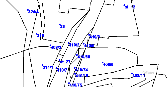 Parcela st. 410/9 v KÚ Pobistrýce, Katastrální mapa