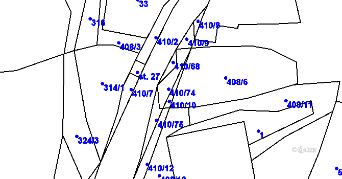 Parcela st. 410/10 v KÚ Pobistrýce, Katastrální mapa