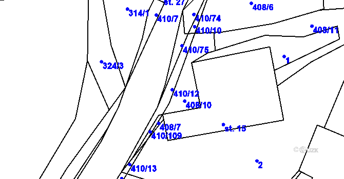 Parcela st. 410/12 v KÚ Pobistrýce, Katastrální mapa