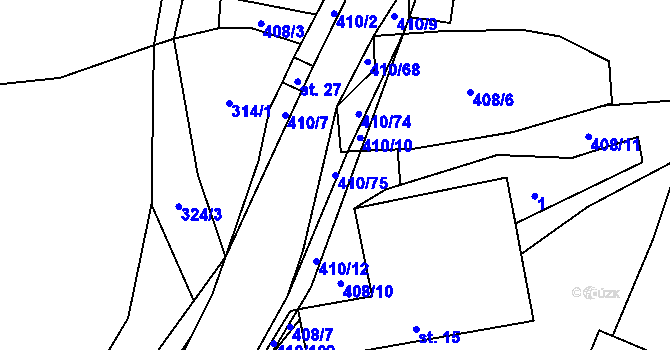 Parcela st. 410/75 v KÚ Pobistrýce, Katastrální mapa