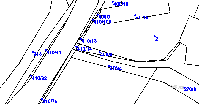 Parcela st. 408/9 v KÚ Pobistrýce, Katastrální mapa
