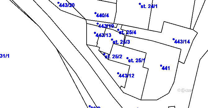 Parcela st. 25/2 v KÚ Radětín, Katastrální mapa