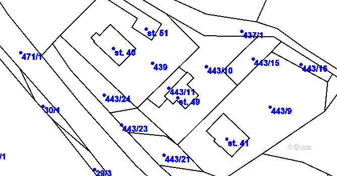 Parcela st. 443/11 v KÚ Radětín, Katastrální mapa