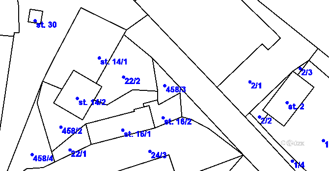 Parcela st. 458/3 v KÚ Radětín, Katastrální mapa