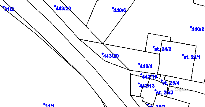 Parcela st. 443/20 v KÚ Radětín, Katastrální mapa