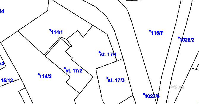 Parcela st. 17/1 v KÚ Kraskov, Katastrální mapa