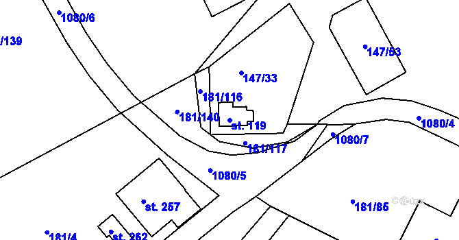 Parcela st. 119 v KÚ Kraskov, Katastrální mapa