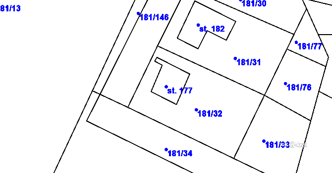 Parcela st. 177 v KÚ Kraskov, Katastrální mapa