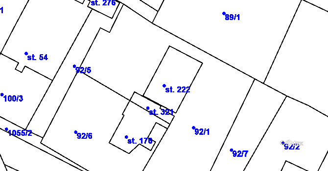 Parcela st. 222 v KÚ Kraskov, Katastrální mapa