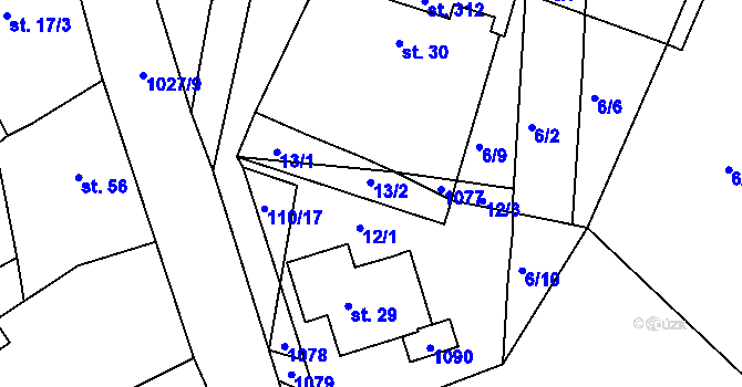 Parcela st. 13/2 v KÚ Kraskov, Katastrální mapa