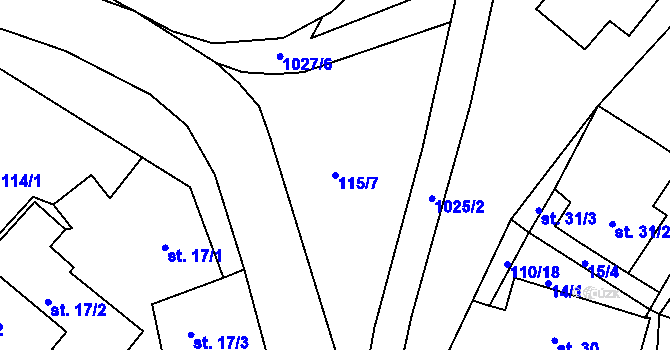 Parcela st. 115/7 v KÚ Kraskov, Katastrální mapa