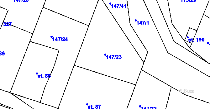 Parcela st. 147/23 v KÚ Kraskov, Katastrální mapa