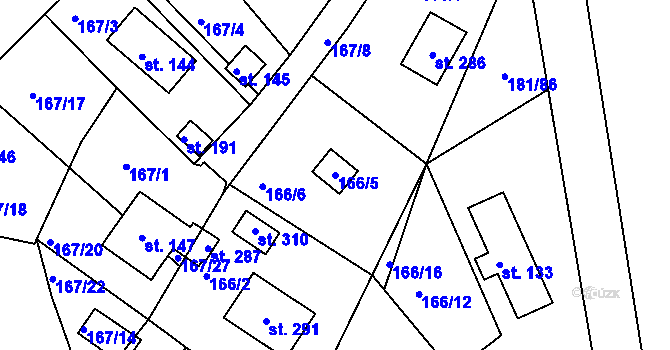 Parcela st. 166/5 v KÚ Kraskov, Katastrální mapa