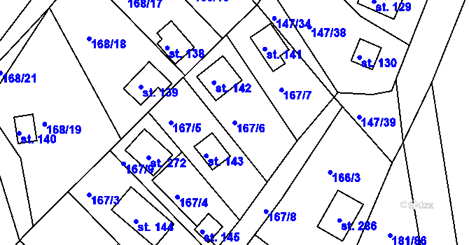 Parcela st. 167/6 v KÚ Kraskov, Katastrální mapa