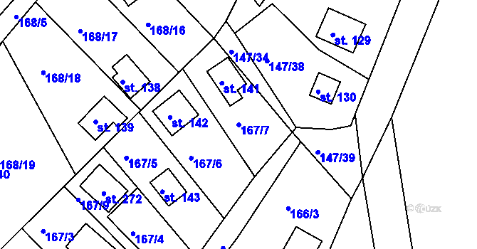 Parcela st. 167/7 v KÚ Kraskov, Katastrální mapa