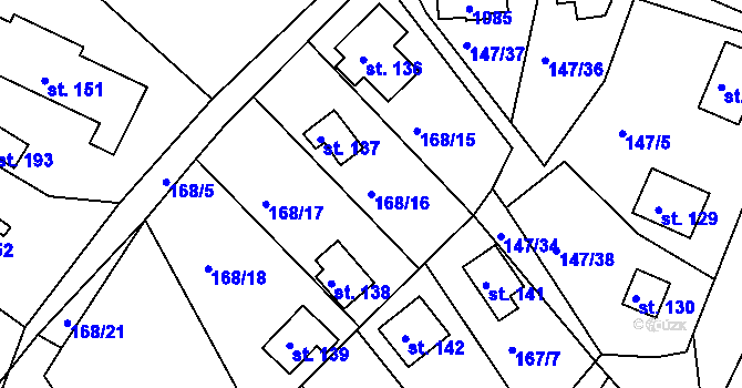 Parcela st. 168/16 v KÚ Kraskov, Katastrální mapa