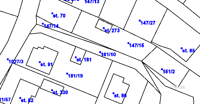Parcela st. 181/10 v KÚ Kraskov, Katastrální mapa