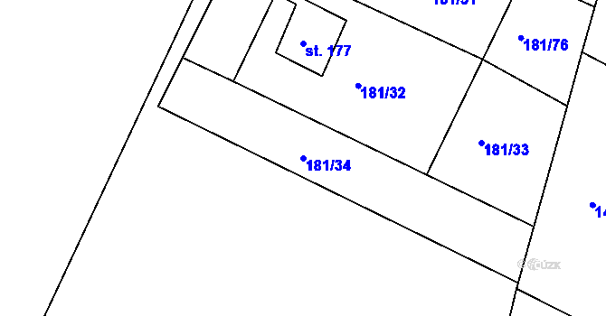 Parcela st. 181/34 v KÚ Kraskov, Katastrální mapa