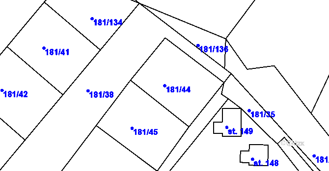 Parcela st. 181/44 v KÚ Kraskov, Katastrální mapa