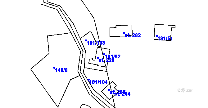 Parcela st. 181/92 v KÚ Kraskov, Katastrální mapa