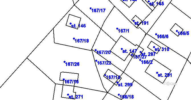 Parcela st. 167/20 v KÚ Kraskov, Katastrální mapa