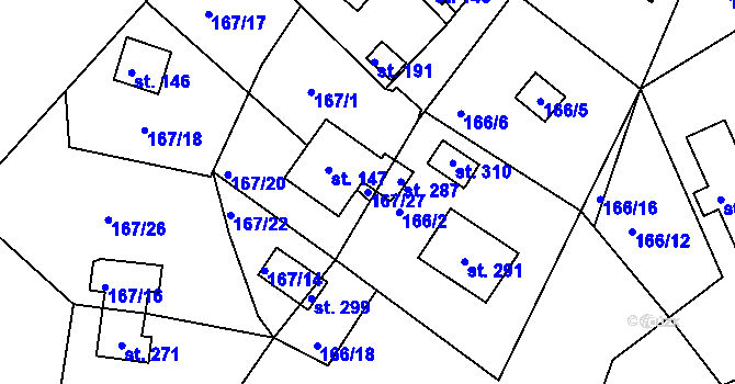 Parcela st. 167/27 v KÚ Kraskov, Katastrální mapa