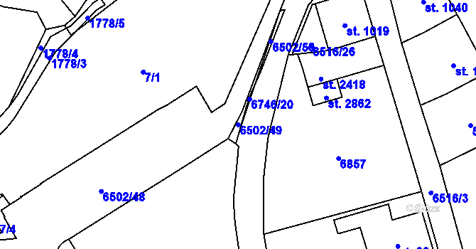 Parcela st. 6502/49 v KÚ Kraslice, Katastrální mapa