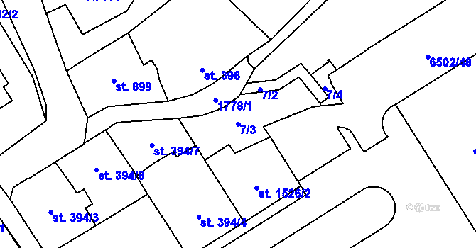 Parcela st. 7/3 v KÚ Kraslice, Katastrální mapa