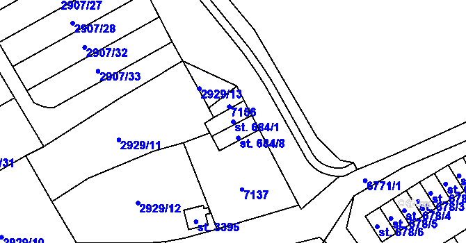 Parcela st. 684/1 v KÚ Kraslice, Katastrální mapa