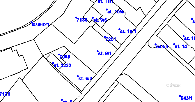Parcela st. 9/1 v KÚ Kraslice, Katastrální mapa