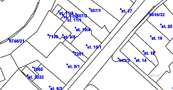 Parcela st. 10/1 v KÚ Kraslice, Katastrální mapa
