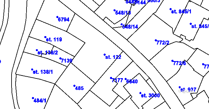 Parcela st. 122 v KÚ Kraslice, Katastrální mapa
