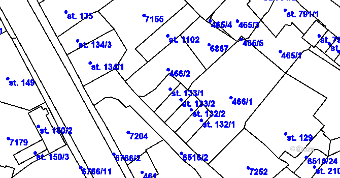 Parcela st. 133/1 v KÚ Kraslice, Katastrální mapa