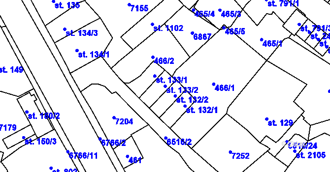 Parcela st. 133/2 v KÚ Kraslice, Katastrální mapa
