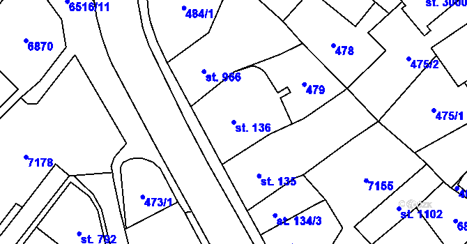 Parcela st. 136 v KÚ Kraslice, Katastrální mapa