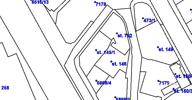 Parcela st. 145/1 v KÚ Kraslice, Katastrální mapa