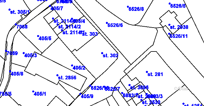Parcela st. 302 v KÚ Kraslice, Katastrální mapa