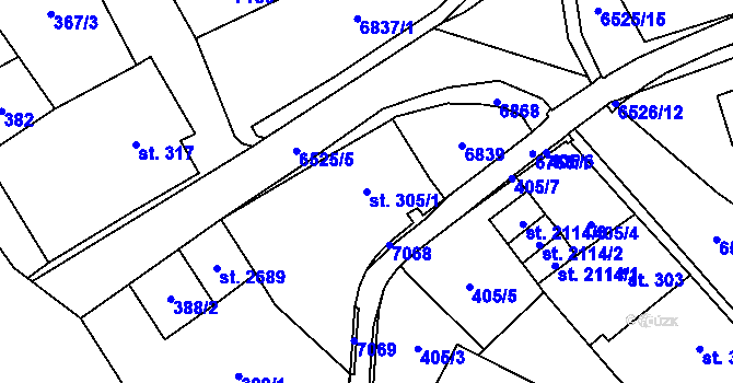 Parcela st. 305/1 v KÚ Kraslice, Katastrální mapa