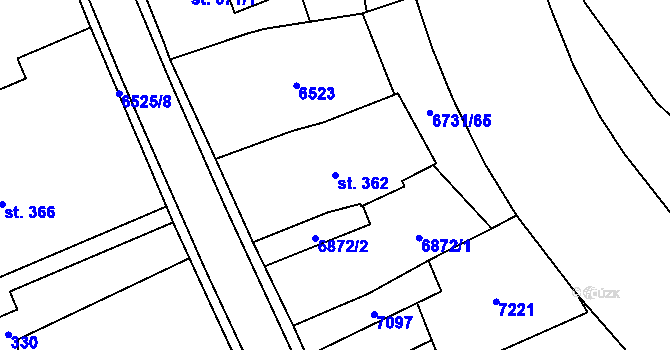 Parcela st. 362 v KÚ Kraslice, Katastrální mapa