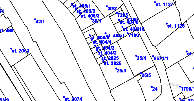 Parcela st. 404/2 v KÚ Kraslice, Katastrální mapa