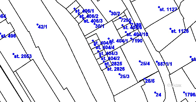 Parcela st. 404/3 v KÚ Kraslice, Katastrální mapa