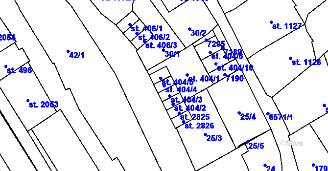 Parcela st. 404/4 v KÚ Kraslice, Katastrální mapa