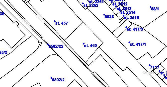 Parcela st. 460 v KÚ Kraslice, Katastrální mapa