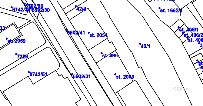 Parcela st. 496 v KÚ Kraslice, Katastrální mapa