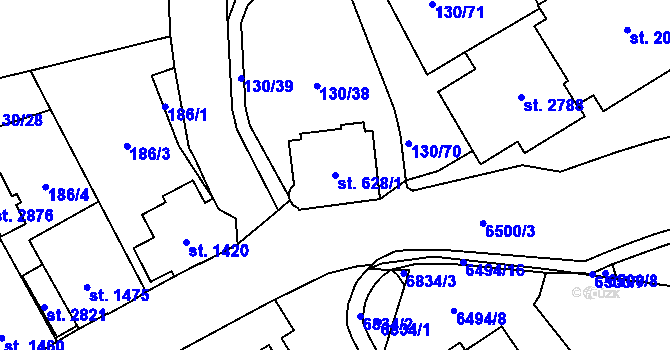 Parcela st. 628/1 v KÚ Kraslice, Katastrální mapa